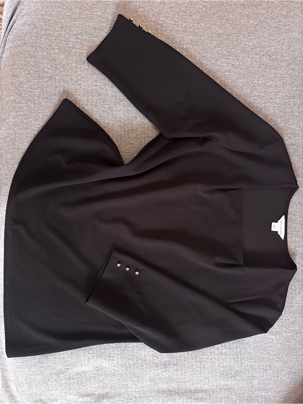 Black Tailored 3/4 Sleeve Blouse | Gold Accents | XXL | Liz Claiborne